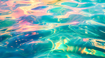 Wall Mural - iridescent colorful water surface with light reflections