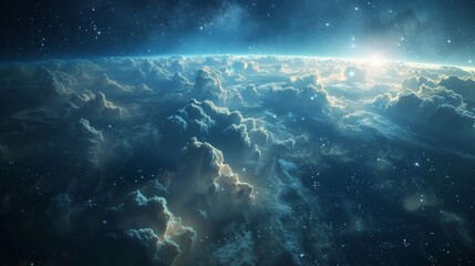 Poster - A tranquil scene of soft clouds bathed in the light of a distant sun, creating a dreamlike atmosphere full of serenity and wonder