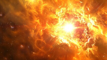 Poster - A stunning depiction of a solar eruption with bursts of energy radiating from the core, set against the vastness of space