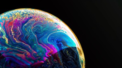 Poster - Macro view of a soap bubble surface showing a swirling mix of vivid colors and patterns
