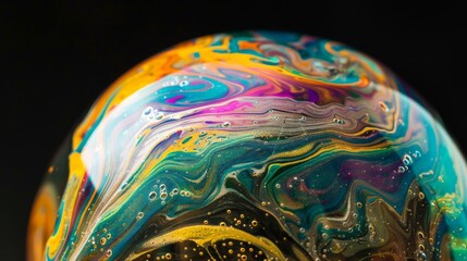 Aufkleber - Detailed macro photography capturing the intricate texture of a colorful soap bubble