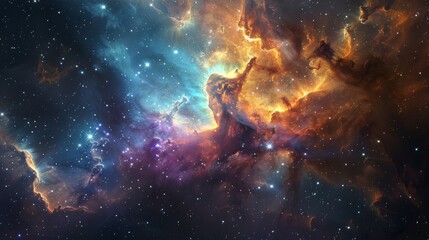 Poster - This mesmerizing image captures the vivid colors and ethereal beauty of cosmic clouds amidst a starry sky, evoking wonder and the vastness of space