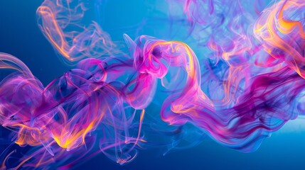 Poster - Vivid smoke patterns dance across a deep blue background portraying motion and a delicate balance of colors