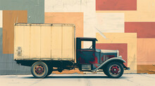 Vintage Truck Against A Colorful Geometric Backdrop.