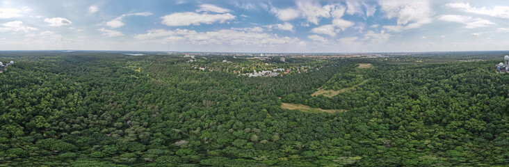 Wall Mural - Aerial landscape of Grunewald forest and city skyline on a sunny day in Berlin