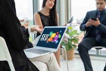Poster - seo search engine optimization for modish e-commerce and online retail business showing on computer 