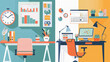 © Volodymyr Shcherbak - Stylish workspace with desktop computer, office supplies, houseplant and books at office. desk work concept.