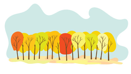 Forest in Autumn with Hand Drawn Trees. Nature and landscapes concept vector