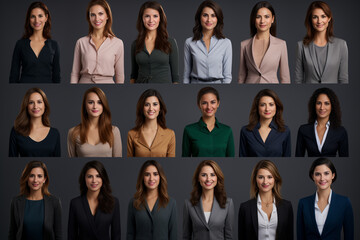 Wall Mural - set of 18 profile picture various nationality businesswoman on grey background