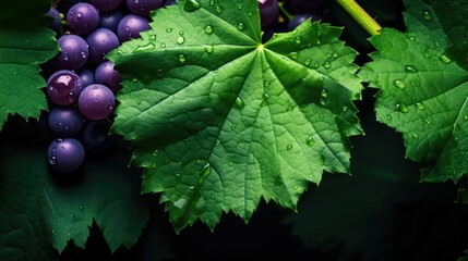 Sticker - green leaves grape background