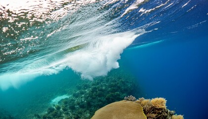 Wall Mural - a wave is seen breaking from underwater on a section of glover s reef belize