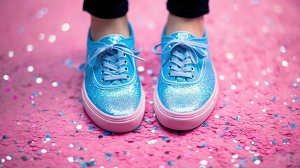 Poster - shoes pink and blue glitter