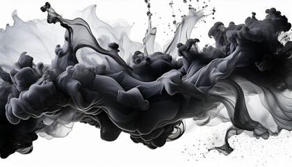 Wall Mural - black watercolour paint and water grunge texture isolated on transparent background design element png cutout