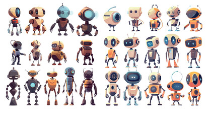 Aufkleber - Robots engineering progress from primitive droid to  cyborg modern illustration set.