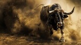 Bull fighting in a spanish bullfight with smoke and fire background