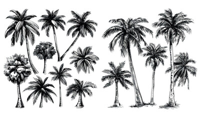 Poster - Drawings of exotic tropical palm trees depicted on Hawaii beach palms.