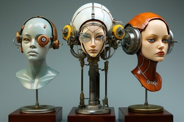 Poster - Innovative Science fiction head. Artificial future head. Generate Ai
