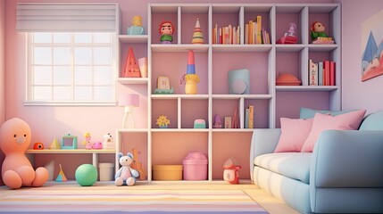 Canvas Print - toys blurred kids room interior