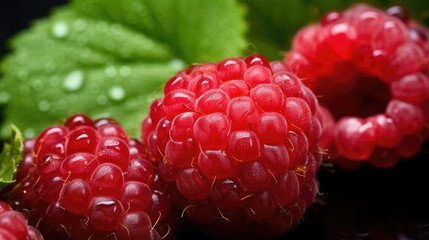 Canvas Print - glistening closeup raspberry fruit