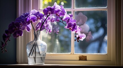 Wall Mural - vase purple orchids