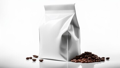 Wall Mural - glossy blank coffee bag white mockup isolated white