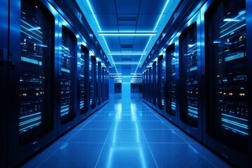 Poster - Tranquil Server blue room. Cloud ai centre. Generate Ai
