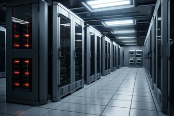 Poster - Well-configured Modern server room gray. Digital information. Generate Ai