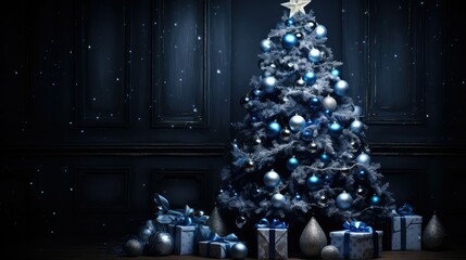 Wall Mural - tree christmas dark blue