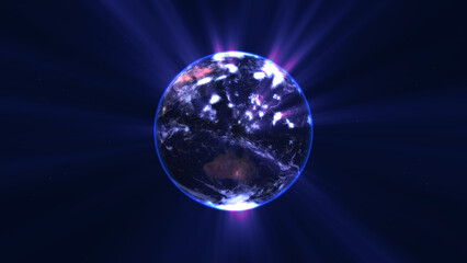 Wall Mural - earth globe with glowing details and light rays. 3d illustration.