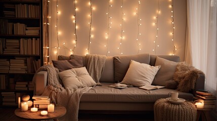 Canvas Print - room copper string lights