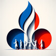 minimalist, artwork painting, OLYMPIC FLAME, with french flag colors