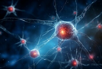 Poster - Intricate Single neuron synapses scheme board. Network system cell science mind. Generate Ai