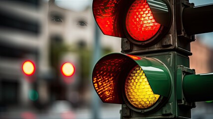 Canvas Print - yellow intersection stop light