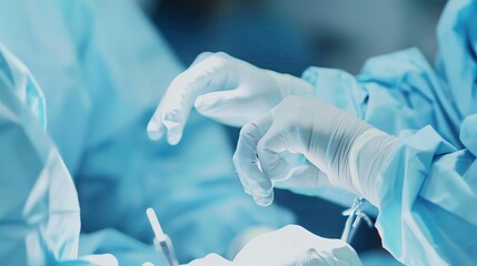Poster - Surgical training, close-up on precise hand movements of a surgeon in simulation, high detail focus 