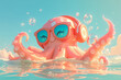 A octopus with sunglasses, octane render, vibrant colors