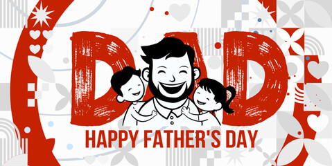 Wall Mural -  Happy Father's Day - banner, background vector illustration, Smiling father with children