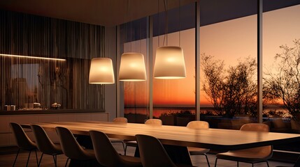 Wall Mural - table blurred interior design pendant light