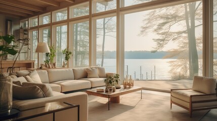 Wall Mural - cozy blurred lake home interior