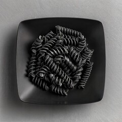 Wall Mural - AI generated illustration of dark pasta in a bowl with black spoon on top