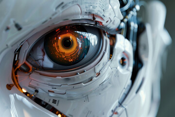 Wall Mural - Zoomed-in image of a robotic eye with advanced sensors, mimicking human-like features 