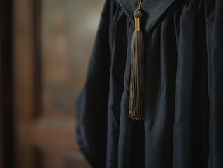 Wall Mural - The back of a graduation gown, with a tassel hanging from the mortarboard.