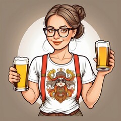 Wall Mural - oktoberfest girl with beer  created with generative AI software.