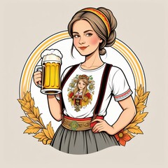 Wall Mural - oktoberfest girl with beer  created with generative AI software.