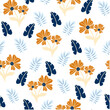 Summer seamless botanical pattern with bright plants and flowers on a white background. Seamless pattern with colorful leaves and plants. Printing and textiles. 