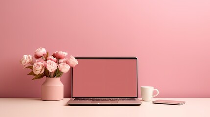 Canvas Print - laptop computer with pink background