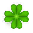 Realistic shamrock icon. Clover four leaves logo. Green floral sticker