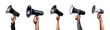 © degungpranasiwi - Collection of hand holding a megaphone png isolated on a transparent background, warning, news, loud, advertisement concept