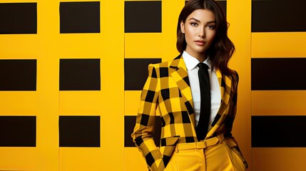 Sticker - fashion yellow plaid background