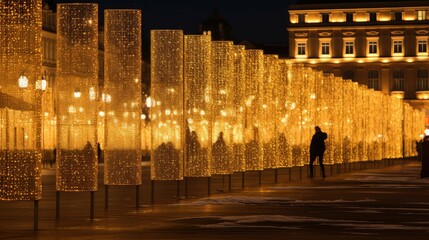 Canvas Print - holiday christmas lights gold