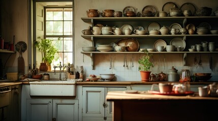 Canvas Print - sink blurred farmhouse interiors